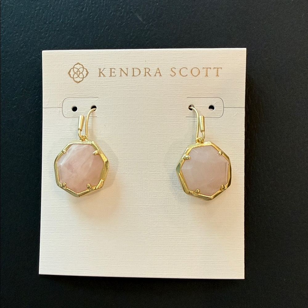 Kendra Scott Gold-Frame Rose Quartz Drop Earrings